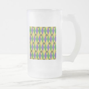 Caneca De Cerveja Vidro Jateado Carnaval Harlequim Flor de Lis