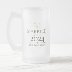 Caneca De Cerveja Vidro Jateado Casados desde Ano Personalizado Nossa História de