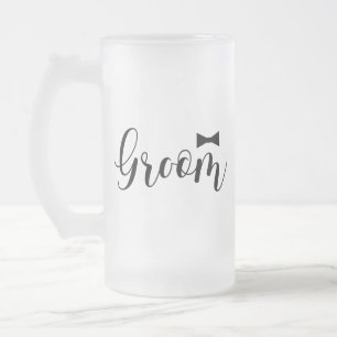 Caneca De Cerveja Vidro Jateado Casamento de Groom-Bowtie, Solteiro-festa