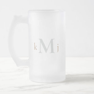Caneca De Cerveja Vidro Jateado Casamento de Monograma Dourado e Cinza