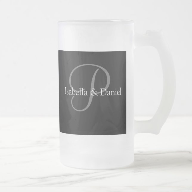 Caneca De Cerveja Vidro Jateado Casamento Oferece Monogramas de Mug (Direita)