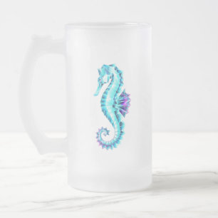 Caneca De Cerveja Vidro Jateado Cavalo de Gelo Cristal em Fundo Azul