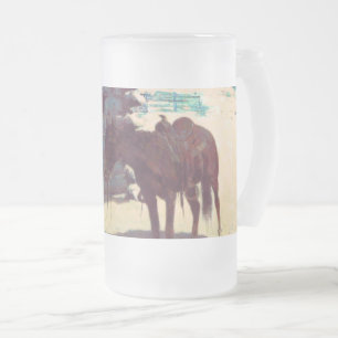 Caneca De Cerveja Vidro Jateado Cavalo e vaqueiro de inverno neve