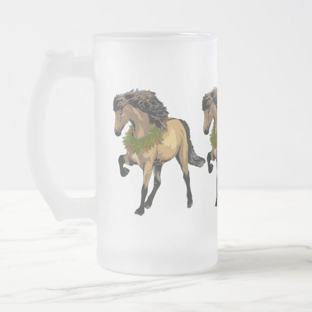 Caneca De Cerveja Vidro Jateado Cavalo Islandês de Natal Nouvelle (Esquerda)