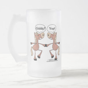 Caneca De Cerveja Vidro Jateado Cavalos Giddy Up