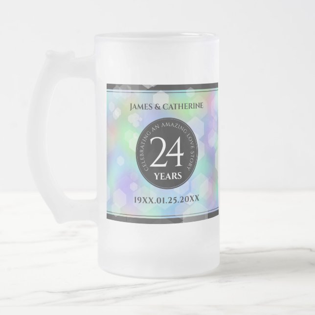 Caneca De Cerveja Vidro Jateado Celebração do Aniversário de Casamento Opal 24 (Esquerda)