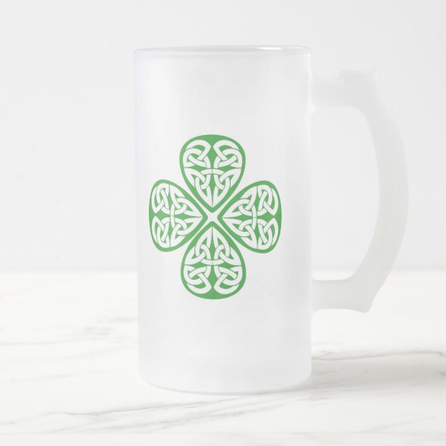 Caneca De Cerveja Vidro Jateado Celtic Knot Shamrock (Direita)