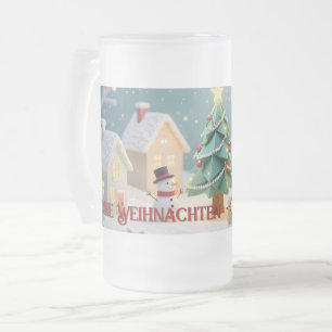 Caneca De Cerveja Vidro Jateado Cena festiva de Natal com bonecos de neve