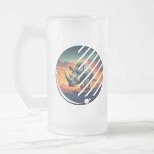 Caneca De Cerveja Vidro Jateado Cena Geométrica Rino Sunset