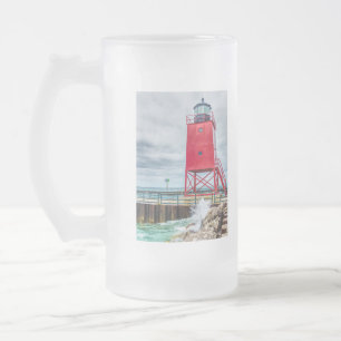 Caneca De Cerveja Vidro Jateado Charlevoix South Pierhead Lightouse