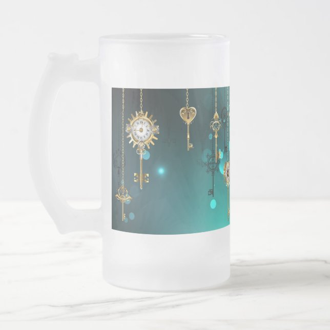 Caneca De Cerveja Vidro Jateado Chaves de Esqueleto Anticas em Fundo Verde (Esquerda)