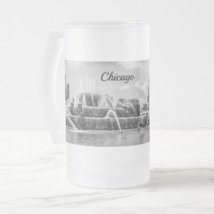 Caneca De Cerveja Vidro Jateado Chicago Buckingham Vidro Fosco em Escala de Cinza 