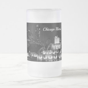 Caneca De Cerveja Vidro Jateado Chicago Grant Park - Fosco de escala de cinza