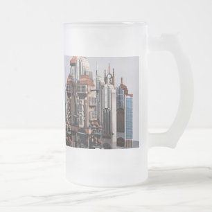 Caneca De Cerveja Vidro Jateado Cidade de Fantasia Futurista Arte de Horizonte de 