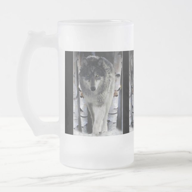 Caneca De Cerveja Vidro Jateado Cinza Wolf & Winter Forest Willife Gift Mugs (Esquerda)