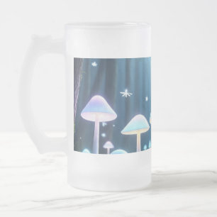 Caneca De Cerveja Vidro Jateado Cogumelos Neon com brilho místico