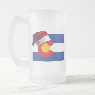 Caneca De Cerveja Vidro Jateado Colorado-Flag-and-Papai noel-Hat