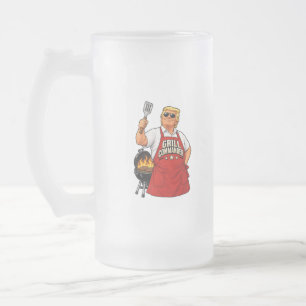 Caneca De Cerveja Vidro Jateado Comandante da Churrasqueira BBQ Copo Geado de Dois