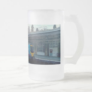 Caneca De Cerveja Vidro Jateado Comboio azul claro