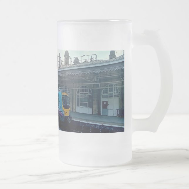 Caneca De Cerveja Vidro Jateado Comboio azul claro (Direita)