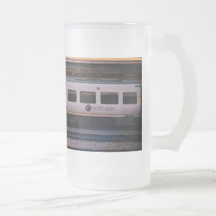 Caneca De Cerveja Vidro Jateado Comboio azul e prata