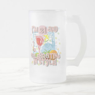 Caneca De Cerveja Vidro Jateado Comemorando 21 no estilo