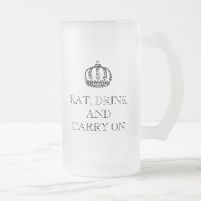 CANECA DE CERVEJA VIDRO JATEADO "COMER, BEBER E CARREGAR LIGADO" (Direita)