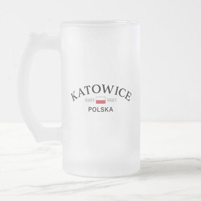 Caneca De Cerveja Vidro Jateado Coordenadas Polonesas Katowice Polska (Polônia) (Esquerda)