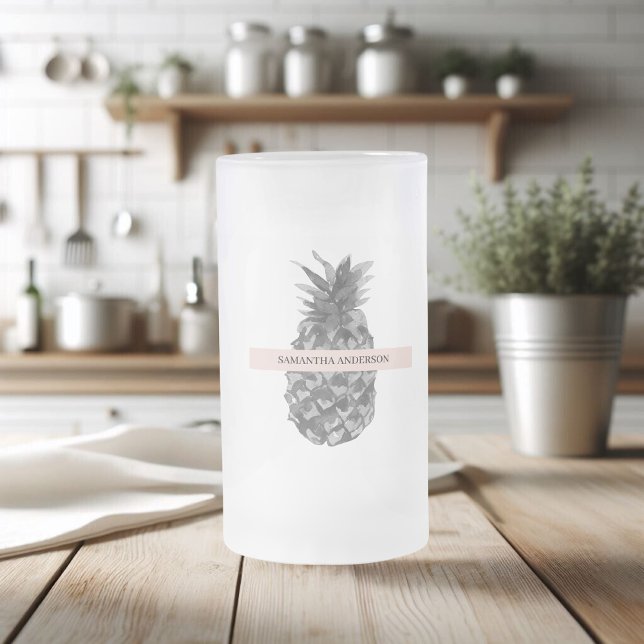 Caneca De Cerveja Vidro Jateado Cor d'água, Rosa e Cinza | Seu nome (Criador carregado)