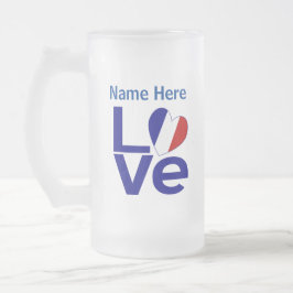 Caneca De Cerveja Vidro Jateado Coração de Amor Azul Francês Bandeira Personalizad