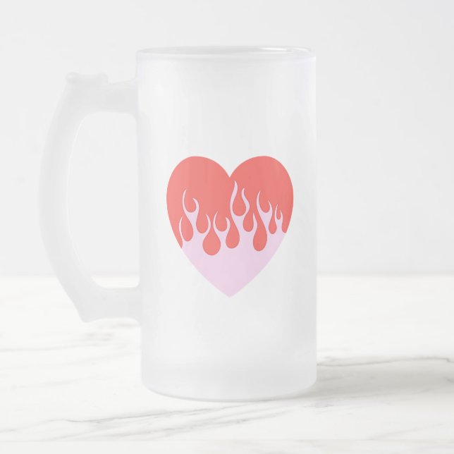 Caneca De Cerveja Vidro Jateado Coração de Fogo (Esquerda)