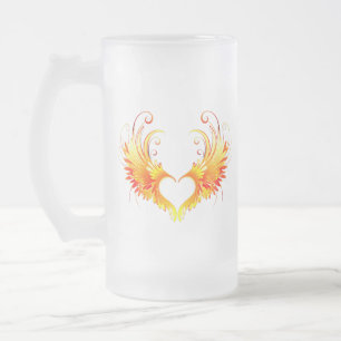 Caneca De Cerveja Vidro Jateado Coração de Fogo Angelical com Asas