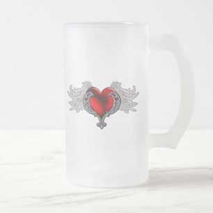Caneca De Cerveja Vidro Jateado Coração do Gótico com Asas do Anjo