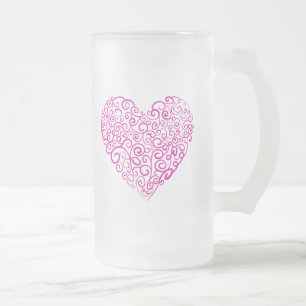 Caneca De Cerveja Vidro Jateado Coração rosa para escrita manual espiral para o Di