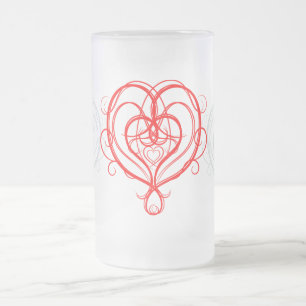 Caneca De Cerveja Vidro Jateado Coração Vermelho Chique