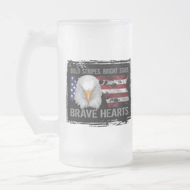 Caneca De Cerveja Vidro Jateado Corações Americanos Corajosos (Esquerda)