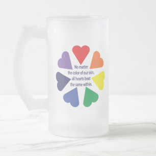 Caneca De Cerveja Vidro Jateado Corações Arco-Íris