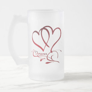 Caneca De Cerveja Vidro Jateado Corações Eternos Vermelhos sobre Branco