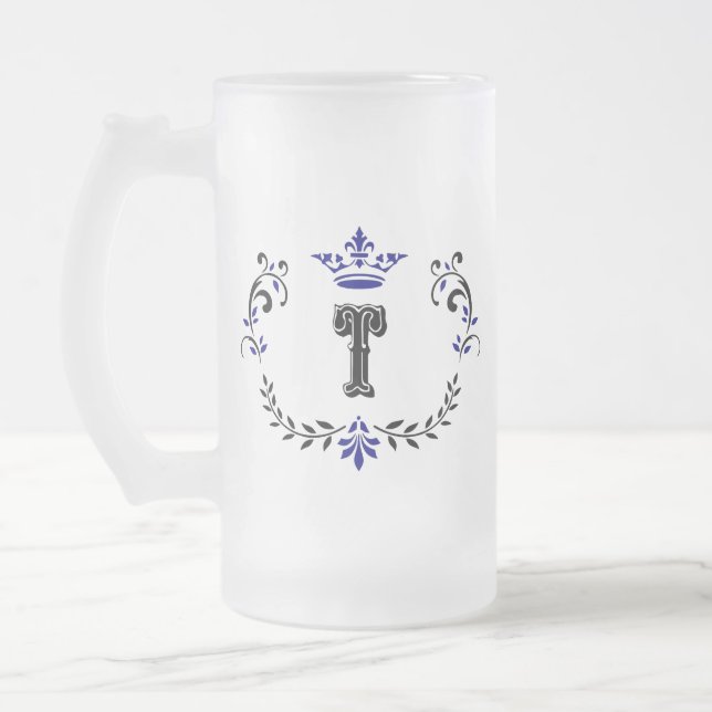 Caneca De Cerveja Vidro Jateado Coroa Monograma 'T' (Esquerda)