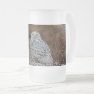 Caneca De Cerveja Vidro Jateado Coruja de neve sentada numa rocha
