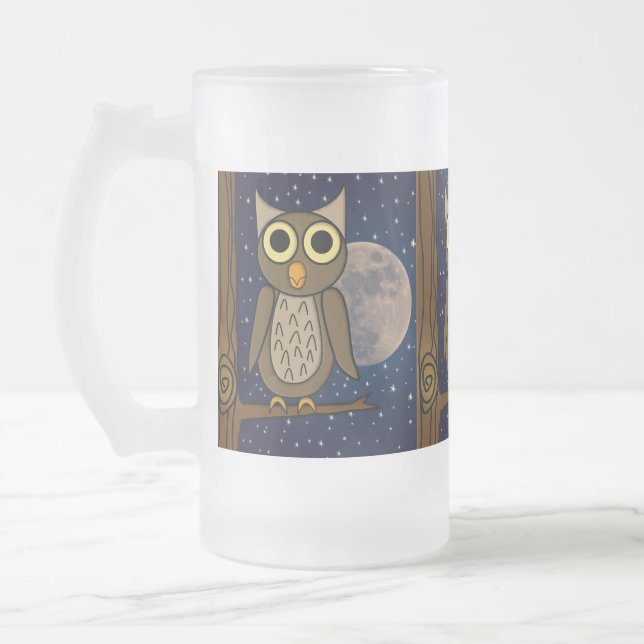 Caneca De Cerveja Vidro Jateado Coruja de noite (Esquerda)