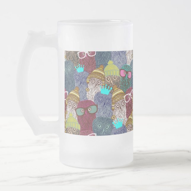 Caneca De Cerveja Vidro Jateado Coruja na coroa (Esquerda)