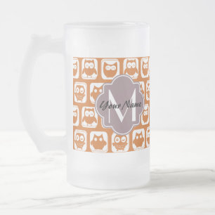Caneca De Cerveja Vidro Jateado Corujas De Laranja Monogramas