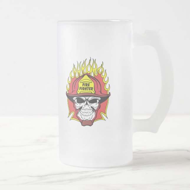 Caneca De Cerveja Vidro Jateado Crânio do sapador-bombeiro (Direita)