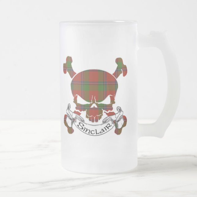 Caneca De Cerveja Vidro Jateado Crânio do Tartan de Sinclair (Direita)