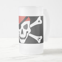 Caneca De Cerveja Vidro Jateado Crânio Pirata Sorridente com Bandanna Vermelha