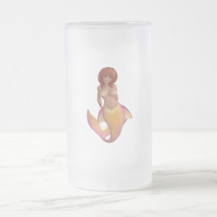 Caneca De Cerveja Vidro Jateado Criatura de água de sereia com cauda amarela e ro