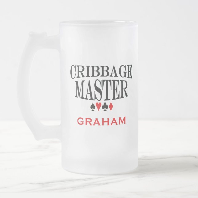 Caneca De Cerveja Vidro Jateado Cribbage Master Personalizado (Esquerda)