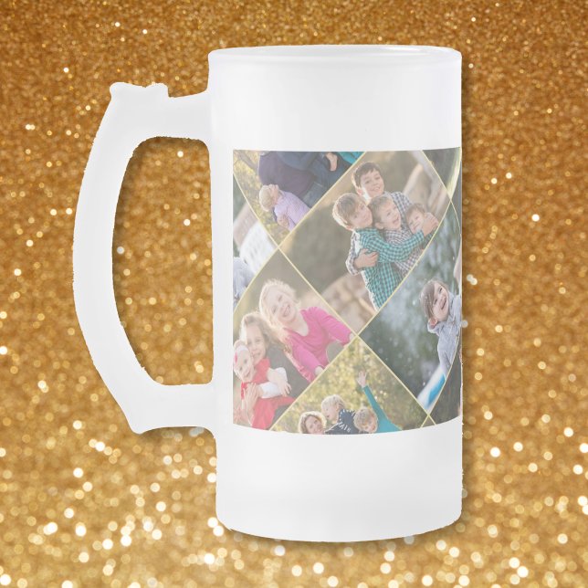 Caneca De Cerveja Vidro Jateado Crie sua própria colagem de fotos personalizada 6 (Create Your Own Personalized 6 Photo Collage Frosted Glass Beer Mug)
