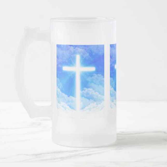 Caneca De Cerveja Vidro Jateado Cruz de Cristo de Jesus Personalizável Cristão (Esquerda)
